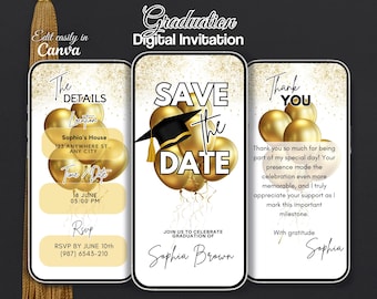 Digital Save The Date Graduation Invite, Graduation 2026 Announcement, Graduate invitation Template, Editable School Grad party evite