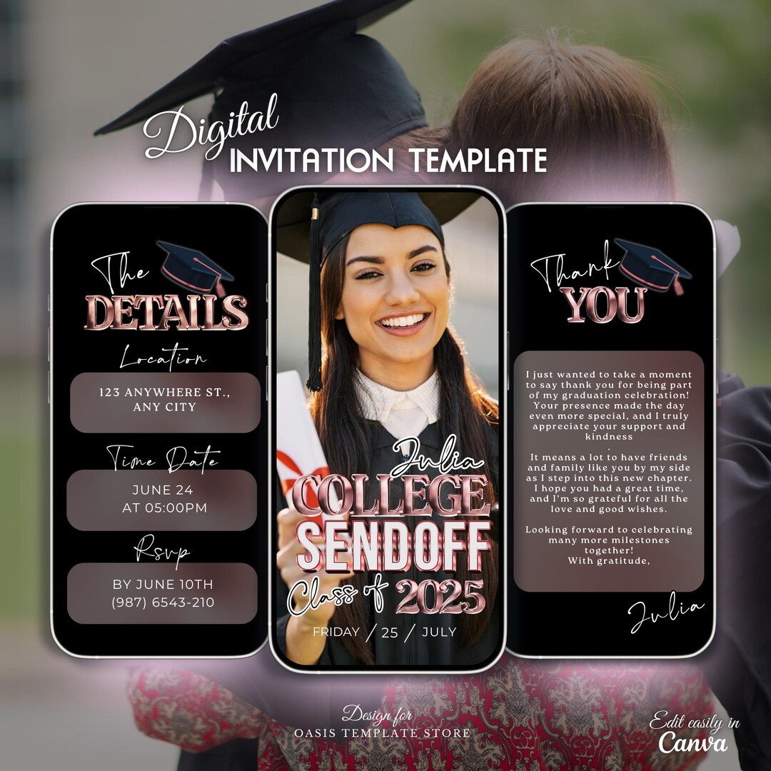 College Send off Graduation Invite 2025 – Editable Digital Party ...