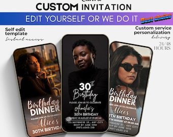 Full editable Mobile invitation, Custom photo digital invitation, Digital Birthday video invitation, Party invitation, Full personalization