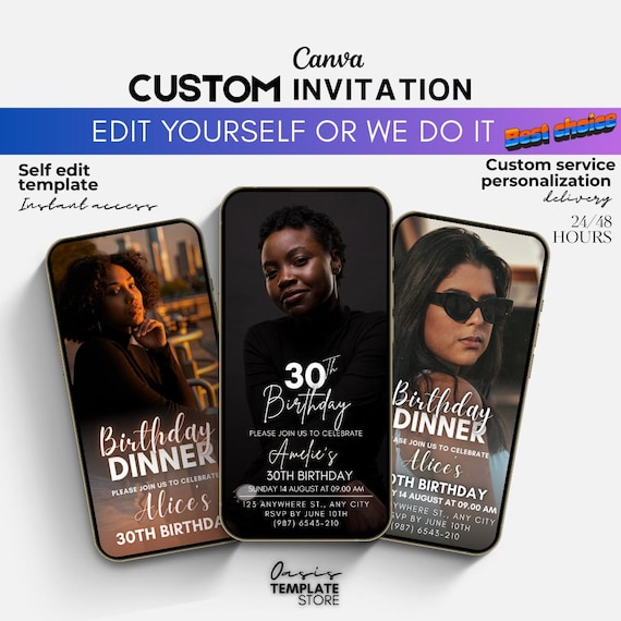Full editable Mobile invitation, Custom photo digital invitation, Digital Birthday video invitation, Party invitation, Full personalization