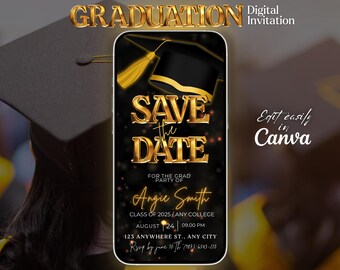 Digital Save The Date Graduation Invite, Graduation 2026 Announcement, Graduate invitation Template, Editable School Grad party evite