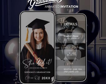 Digital She did it graduation Invitation, Editable Graduation Invite, 2025 College Graduation Announcement, Digital Graduation Template.