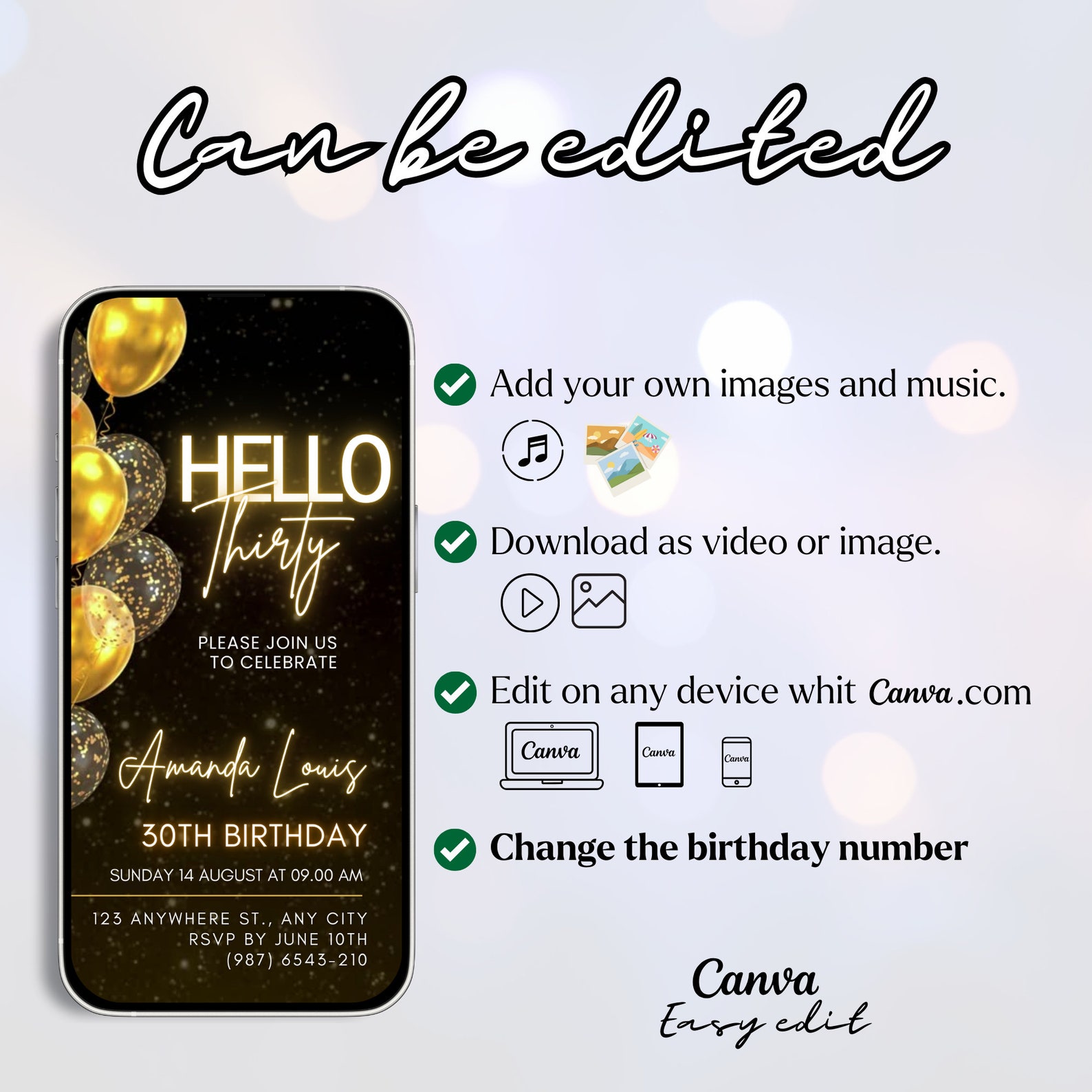 Hello 30th Birthday Invitation, 30th Video Invite, 30th Editable ...