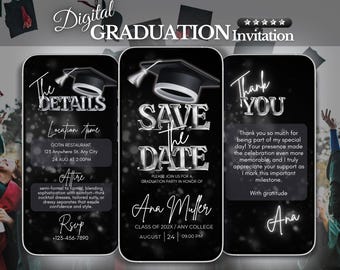Digital Save The Date Graduation Invite, Graduation 2025 Announcement, Graduate invitation Template, Editable School Grad party evite
