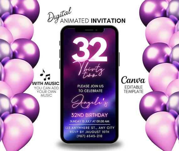 Modello di invito di compleanno con palloncini neri e rosa (download digitale) - Italia