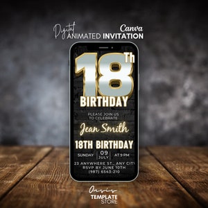 Digital 18th Birthday Invitation For Men, Rustic BBQ Eighteen Party video Invite for Him, Mobile animated invite self editable template