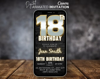 Digital 18th Birthday Invitation For Men, Rustic BBQ Eighteen Party video Invite for Him, Mobile animated invite self editable template