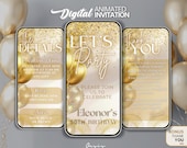 Let's Party invitation, Birthday Party video Invite, Gold Glitter Digital Invite, message text evite, canva party template, Elegant evite