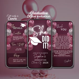 She did it Graduation Invitation Template 2025, Digital Graduation Party Invite, High School Graduation Announcement, Graduation party evite