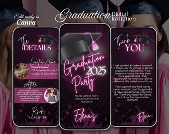 Graduation 2025 party invitation, Modern College Graduation Announcement, Digital Graduation Template invitate, Editable Digital Grad Invite
