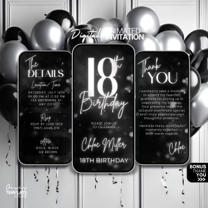18th Birthday video Invitation, 18th Silver Glitter Digital Invitation, editable mobile invite, digital invitation template, 18th evite