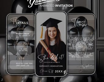 Digital She Did it Graduation Invitation, Editable Digital Graduation Party Invite, College Graduation Announcement, Graduation Template
