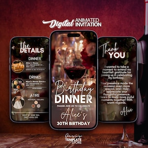 Birthday Dinner invitation, Digital Dinner invitation template, Dinner video invitation, Editable birthday template, Dinner party invite