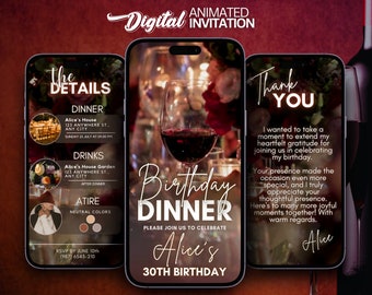 Birthday Dinner invitation, Digital Dinner invitation template, Dinner video invitation, Editable birthday template, Dinner party invite