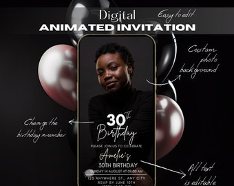 Digital Birthday video invitation, Custom photo digital invitation, Party invitation, Editable invitation, Mobile invitation, animated evite