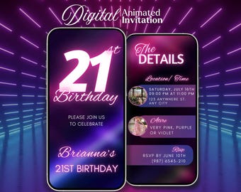 Twenty one 21st Birthday party Invitation, 21st Digital Invitation, invitation template, 21st pink Birthday Party evite, message text evite