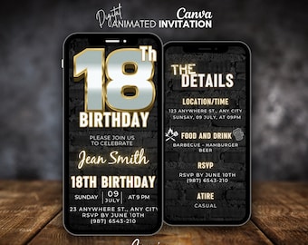 Digital 18TH Birthday Invitation For Men, Rustic BBQ Eighteen Party video Invite for Him, Mobile animated invite self editable template