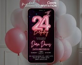 Digital 24th Birthday Invitation, Pink balloons video Invitation, Mobile animated invite editable, birthday template, 24th invitation