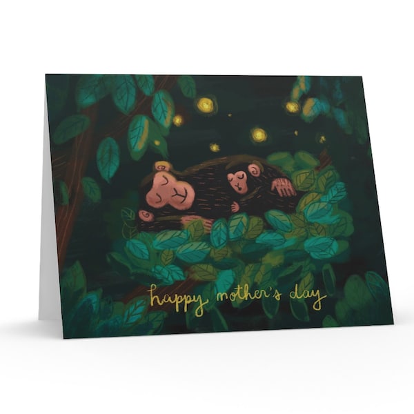 Monkeys Cuddling Happy Mother's Day Card | Mom Card | Cute Funny Card | Handmade Greeting Card
