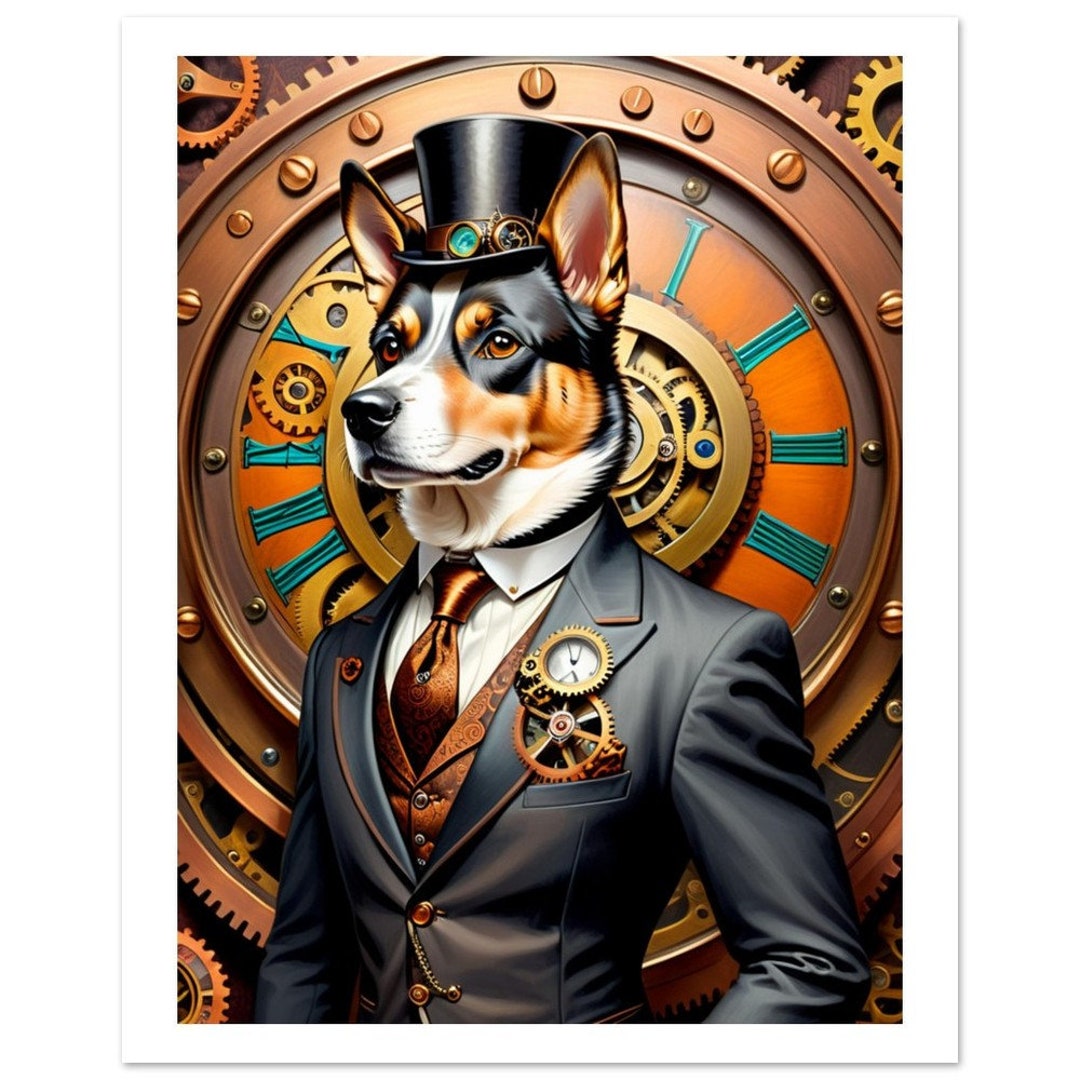 Steampunk Dapper Dog Poster, Digital Art Print, Wall Art, AI Generated ...