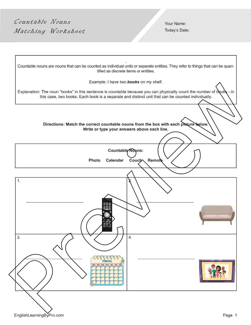 Countable Nouns Worksheets Bundle for English Learners and English ...