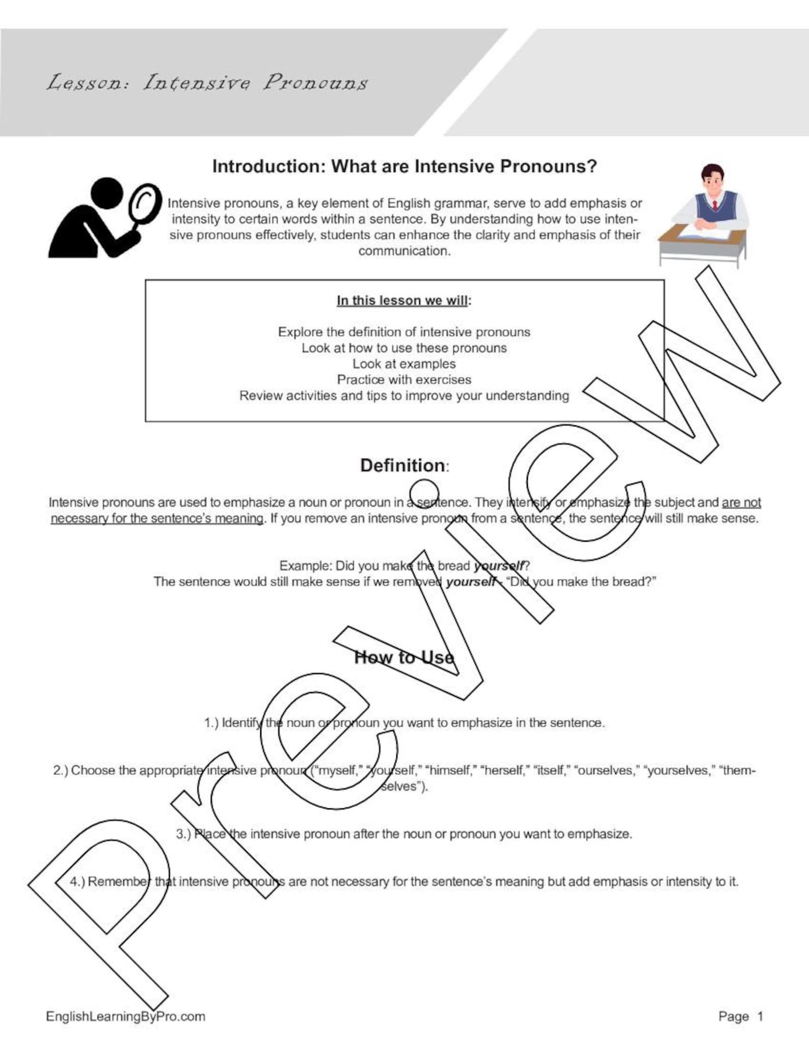 Intensive Pronouns Lesson: Introduction + 3 Worksheets (editable ...