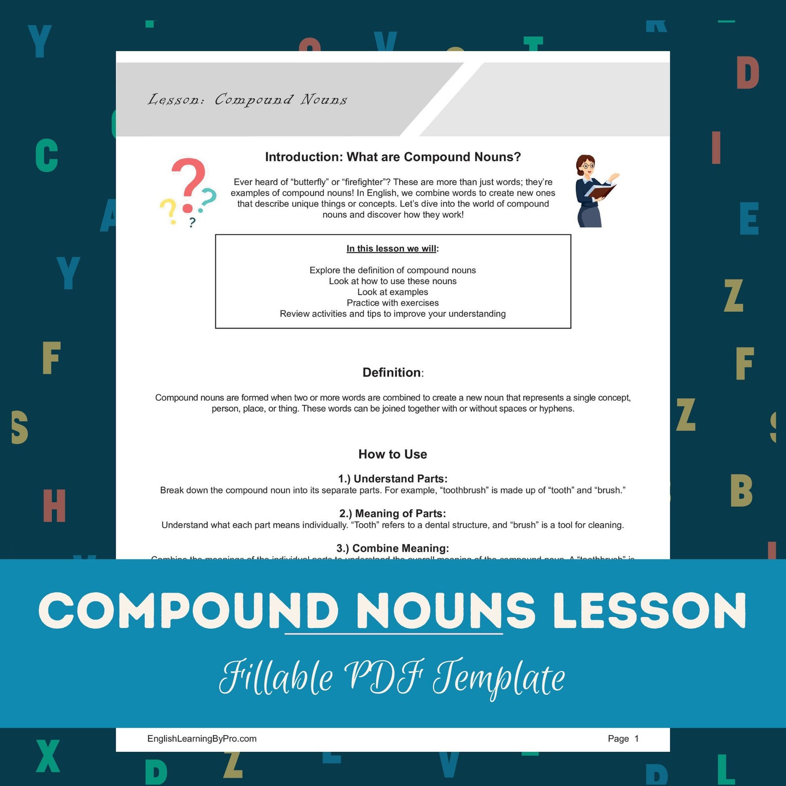 Compound Nouns Lesson: Introduction + 4 Worksheets (editable, Fillable ...