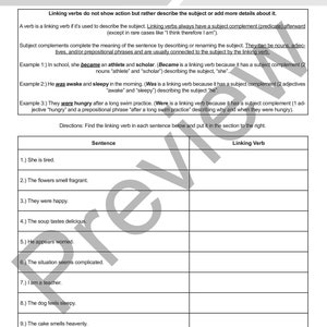 Linking Verbs Worksheets Bundle for English Learners and English ...