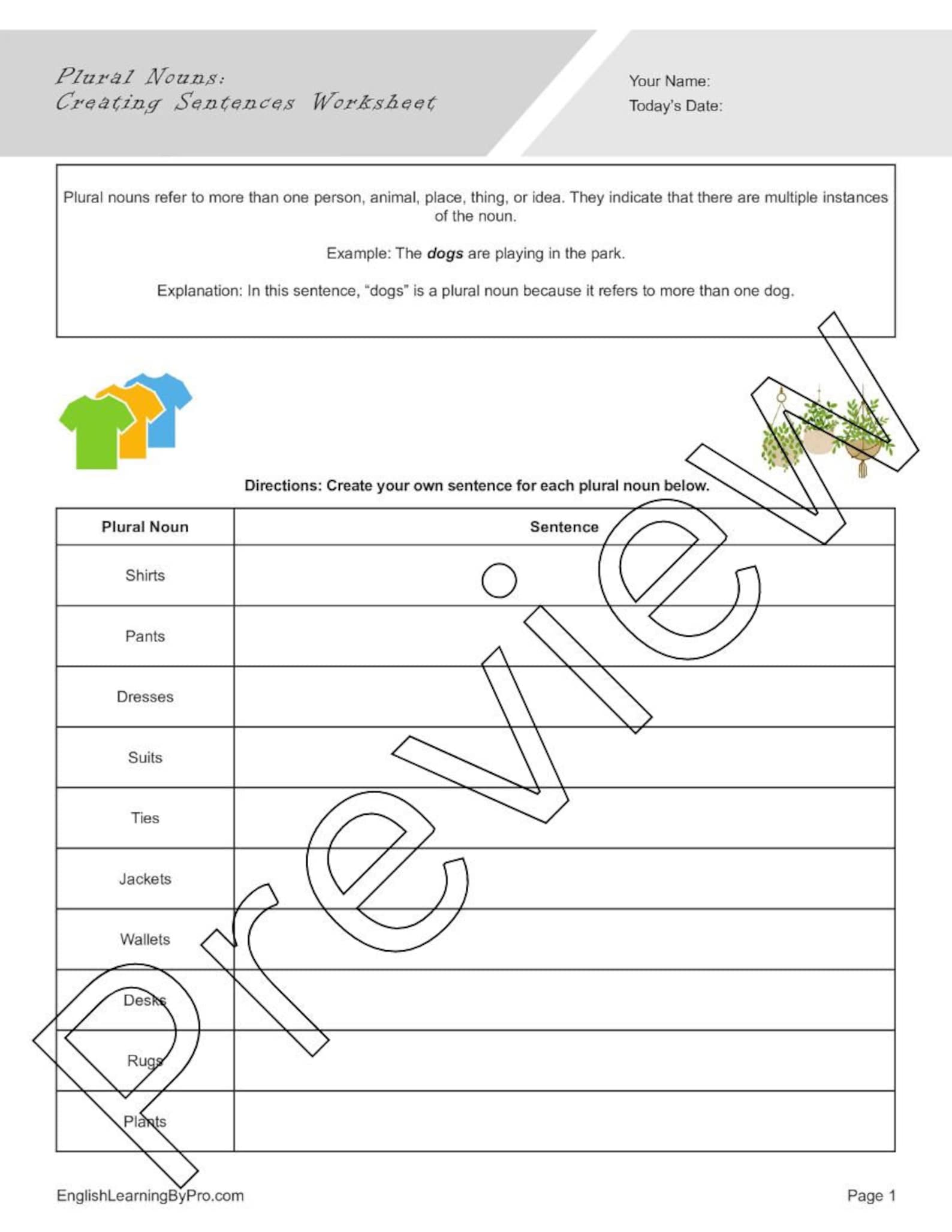 Plural Nouns Worksheets Bundle for English Learners and English ...