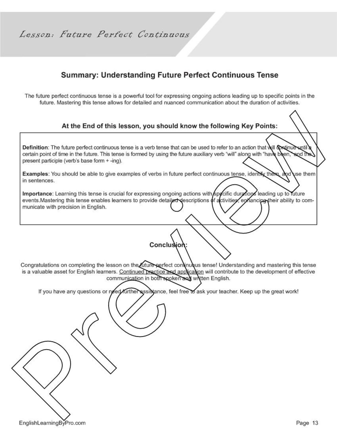 Future Perfect Continuous Tense Verb Lesson: Introduction 3 Worksheets ...