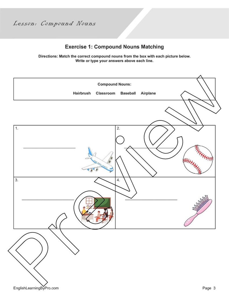 Compound Nouns Lesson: Introduction + 4 Worksheets (editable, Fillable ...