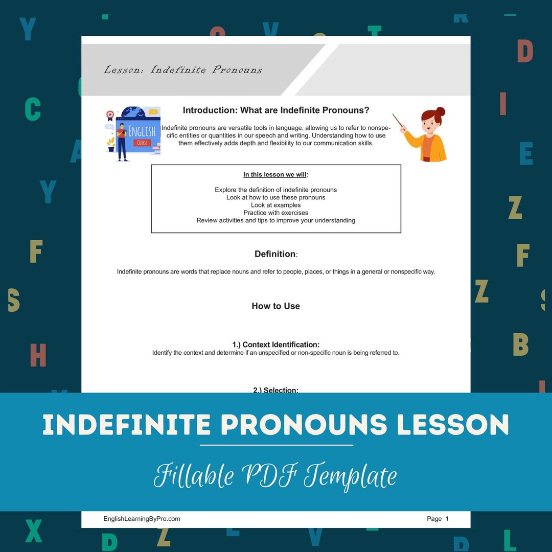 Indefinite Pronouns Lesson: Introduction + 5 Worksheets (editable ...