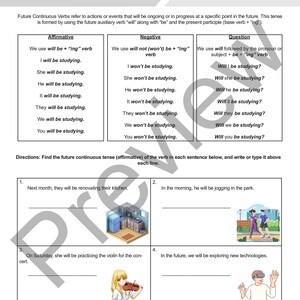 Future Continuous Verbs Worksheets Bundle for English Learners and ...