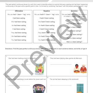 Past Perfect Continuous Worksheets Bundle for English Learners and ...