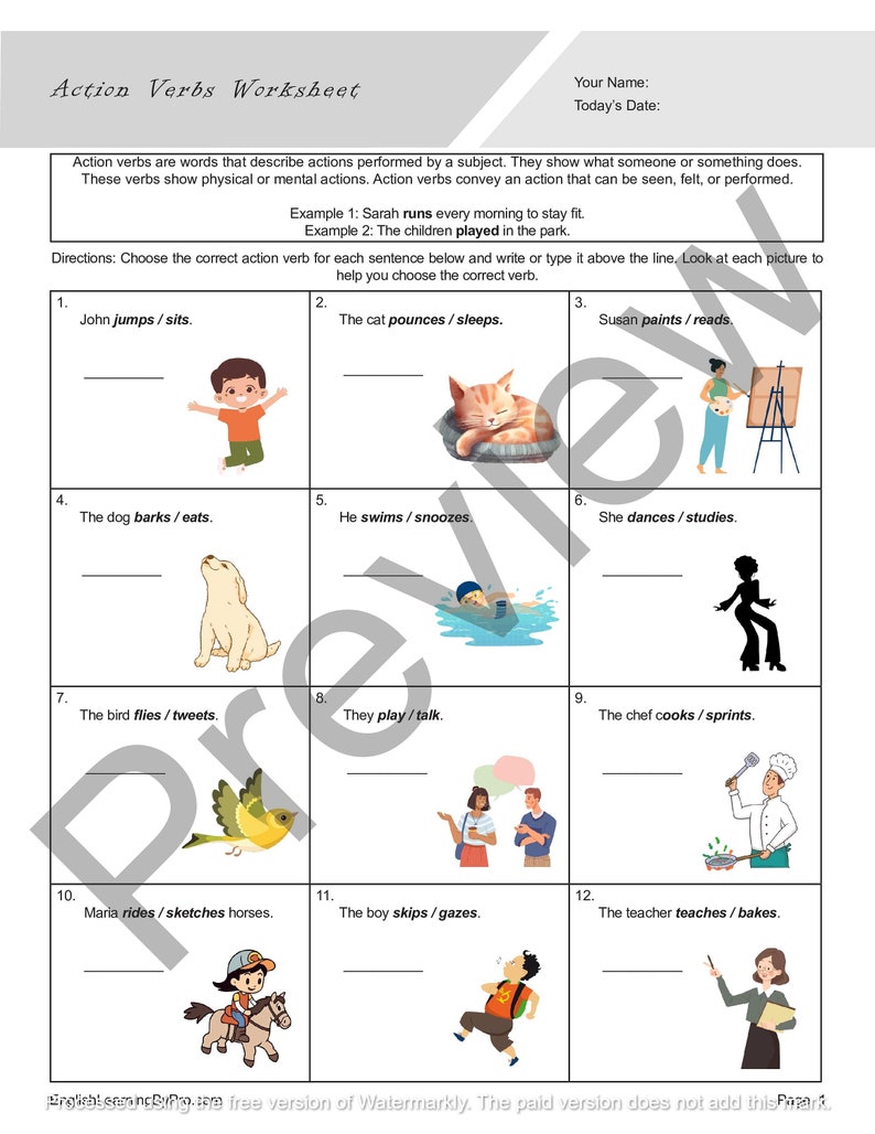Action Verbs Worksheets Bundle for English Learners and English ...