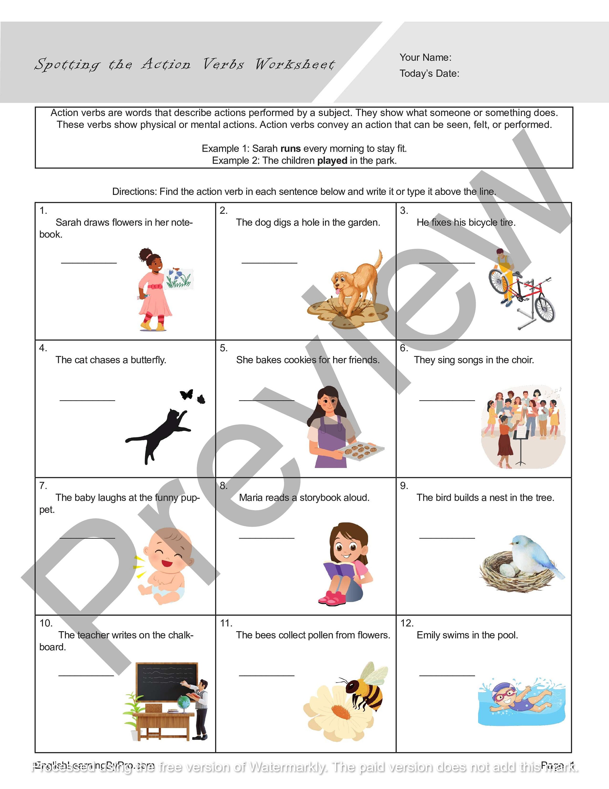 Action Verbs Worksheets Bundle for English Learners and English ...