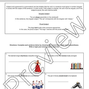 Subject Verb Agreement Worksheets for English Learners and English ...