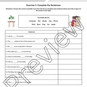Countable Nouns Lesson: Introduction 4 Worksheets editable, Fillable ...
