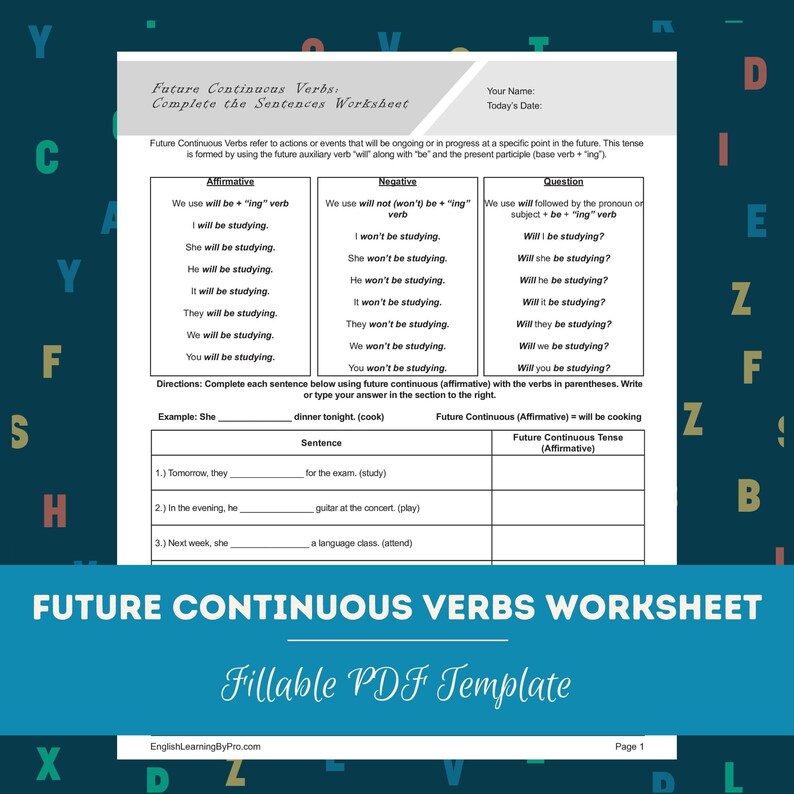 Future Continuous Verbs Worksheets Bundle for English Learners and ...