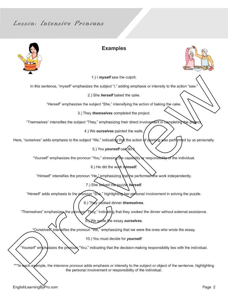 Intensive Pronouns Lesson: Introduction + 3 Worksheets (editable ...