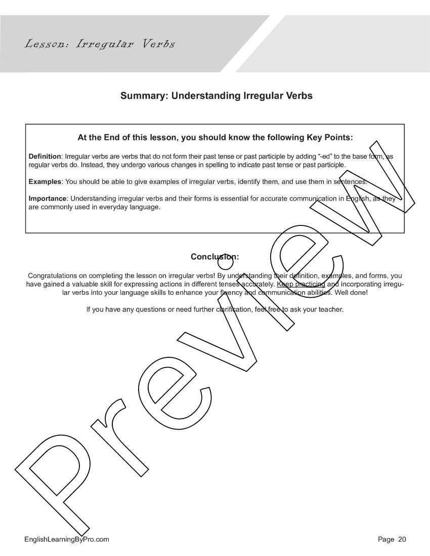 Irregular Verbs Lesson: Introduction 5 Worksheets editable, Fillable ...