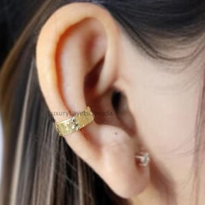 Dainty Single Band Ear Cuff Earring Hammered Sterling Silver Ear Cuff Simple earring Yellow Gold Ear Wrap Cuff LL356