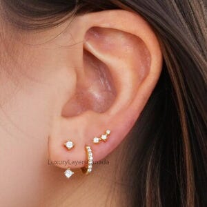 Front Back Earring Set ear jacket Round Brilliant Cut Colorless Moissanite Gold Ear Cuff jacket earrings minimal earring Gold Ear Wrap LL338