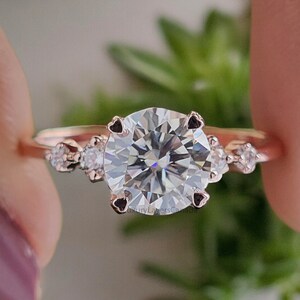 Dainty Engagement Ring 7 MM Round Cut Moissanite Ring 14K Rose Gold Ring Prong Set Ring Stack Ring Promise Bridal Ring Ring For Women LL124