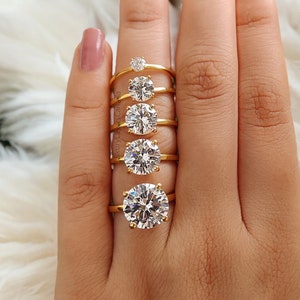 Round Diamond engagement ring 11mm 9mm 8mm 6.5mm 4mm stone ring Solitaire Silver Promise ring Diamond ring Simulant ring Gift for her LL66