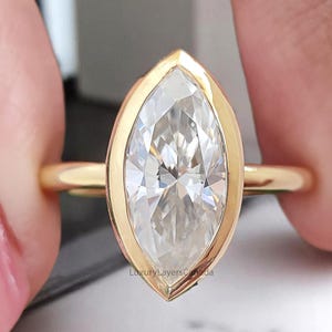 2.00 CT Marquise Cut Moissanite Engagement Ring Marquise Bezel Set Ring Solitaire Ring Wedding Ring Yellow Gold Ring Promise Ring LL370