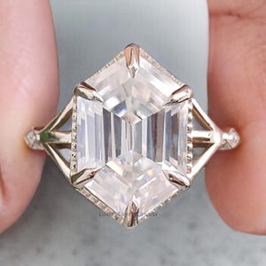 4.45 CT Hexagon Cut Moissanite Engagement Ring Yellow Gold Ring Moissanite Wedding Ring Bridal Promise Ring For Women Gift For Her LL344