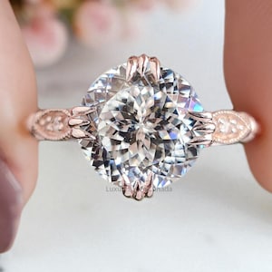 Vintage Style Engagement Ring 2.26 TW Portuguese Cut Moissanite Fishtail Prong Ring Wedding Ring for Women Cathedral Milgrain Ring LL12