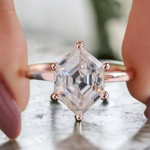 Moissanite Solitaire Engagement Ring 2.20 CT Hexagon Cut Moissanite Ring Round Prong Ring For Women Promise Ring Gift For Her Ring LL107