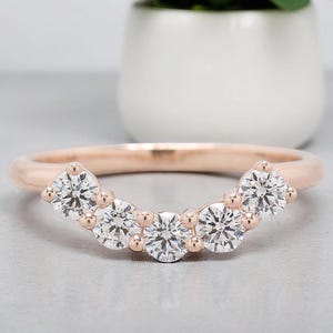 Fünf runde Diamant Eheringe Silber / 10K / 14K / 18K Band 3,00 mm Diamant Band halbe Ewigkeit Minimalist Stapeln zierlich passenden Ring LL394